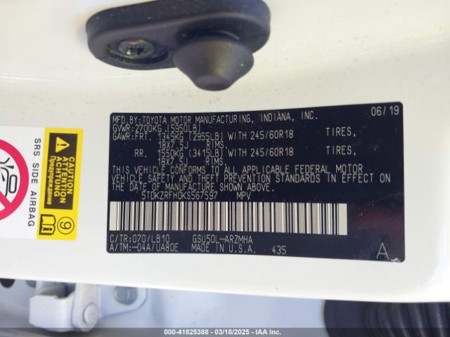 5TDKZRFH0KS567597 Toyota Highlander Xle