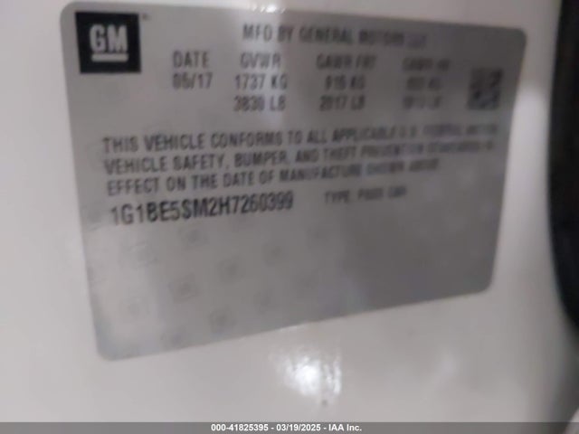 1G1BE5SM2H7260399 Chevrolet le2 -di: direct injection, vvt: variable valve timing, gen, alum