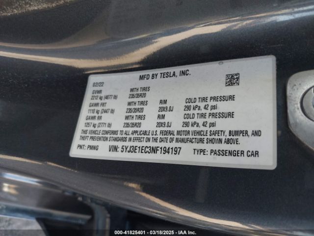 5YJ3E1EC3NF194197 Tesla Model 3 Performance Dual Motor All-wheel Drive