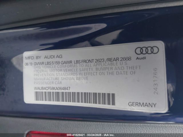 WAUB4CF58KA064847 Audi S5 3.0t Premium