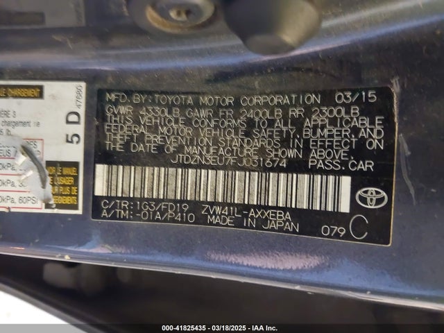 JTDZN3EU7FJ031674 Toyota 2zr-fxe+5jm