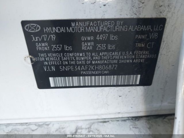 5NPE34AF2KH806872 Hyundai SONATA SEL