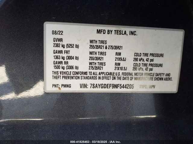 7SAYGDEF9NF544205 Tesla Model Y Performance Dual Motor All-wheel Drive