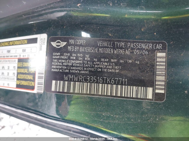 2006 MINI COOPER WMWRC33516TK67711 Photo 8