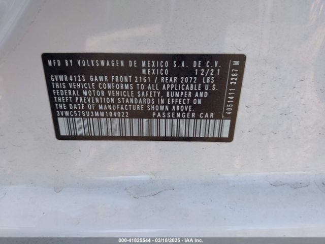 3VWC57BU3MM104022 Volkswagen Jetta 1.4t R-line/1.4t S/1.4t Se