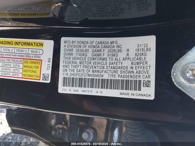 2HGFE2F27NH564054 Honda Civic Lx