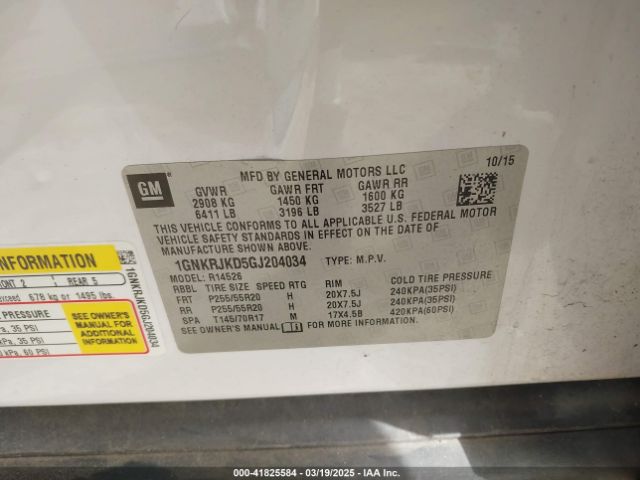 1GNKRJKD5GJ204034 Chevrolet Traverse Ltz