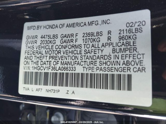 1HGCV1F36LA066333 Honda Accord Sport