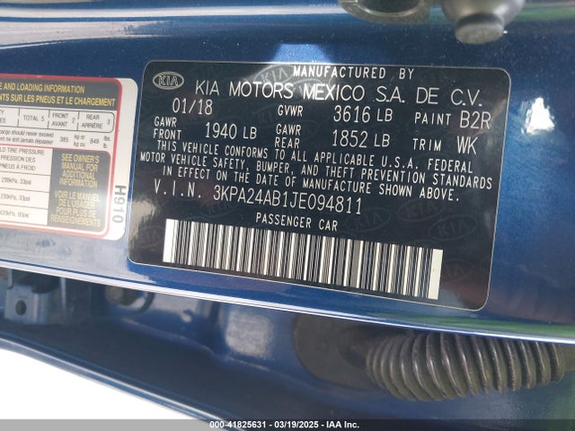 3KPA24AB1JE094811 KIA RIO S