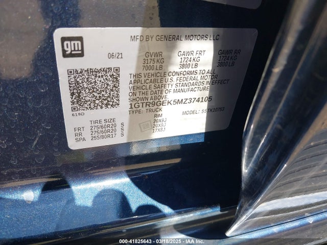 1GTR9GEK5MZ374105 GMC Sierra 1500 4wd Double Cab Standard Box Elevation With 3vl