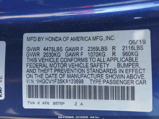 1HGCV1F35KA123698 Honda Accord Sport