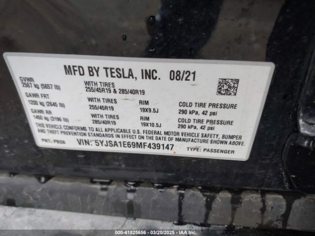 5YJSA1E69MF439147 Tesla Model S Plaid Tri Motor All-wheel Drive