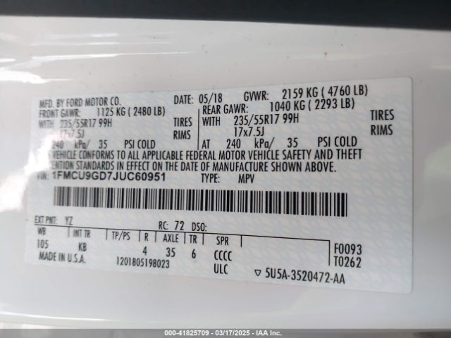 2018 FORD ESCAPE 1FMCU9GD7JUC60951 Photo 8