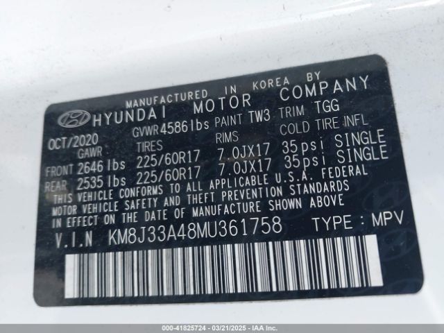 KM8J33A48MU361758 Hyundai Tucson Value