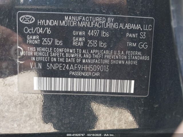 5NPE24AF9HH509013 Hyundai SONATA SE