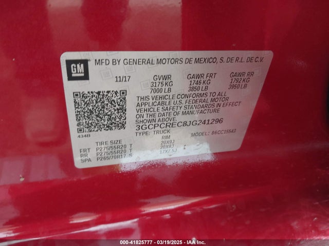 3GCPCREC8JG241296 Chevrolet Silverado 1500 1lt