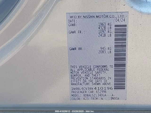 1N4BL4CV3RN410196 Nissan Altima Sr Fwd