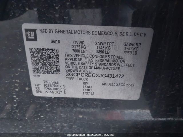 3GCPCRECXJG431472 Chevrolet Silverado 1500 1lt