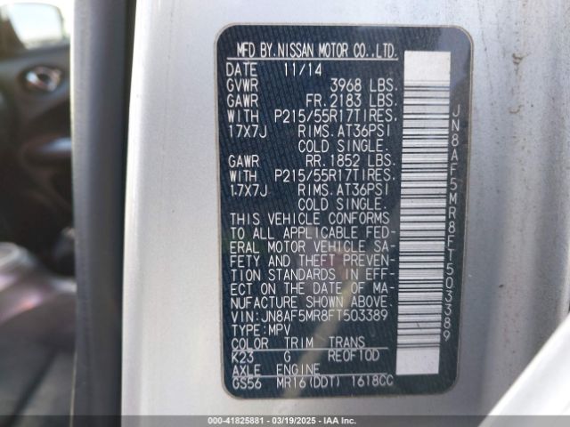 JN8AF5MR8FT503389 Nissan Juke Sv