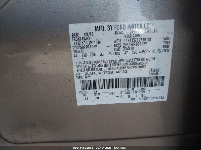 2LMTJ6LR7GBL60933 Lincoln Mkx Reserve