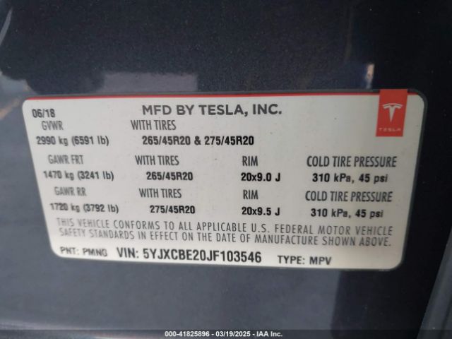 2018 TESLA MODEL X 5YJXCBE20JF103546 Photo 8