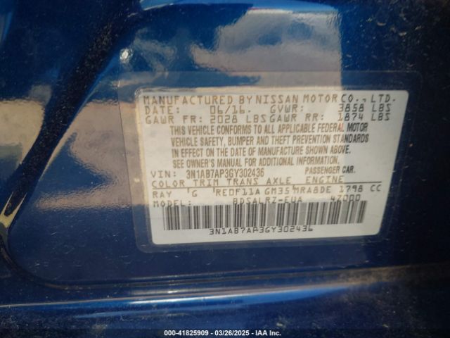 3N1AB7AP3GY302436 Nissan SENTRA SR