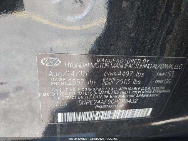 5NPE24AF9GH288432 Hyundai SONATA SE