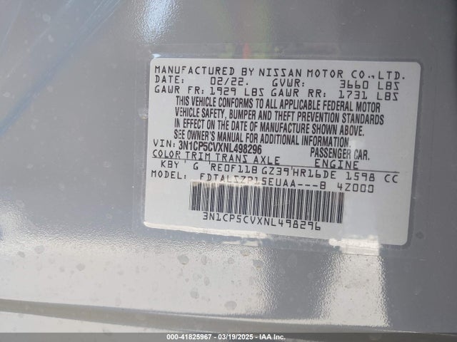 3N1CP5CVXNL498296 Nissan Kicks Sv Xtronic Cvt