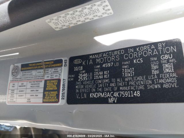 KNDPM3AC4K7591148 KIA Sportage Lx