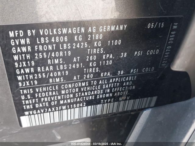 WVGAV7AX3FW115042 Volkswagen Tiguan R-line