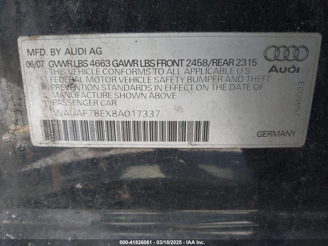 2008 AUDI A4 WAUAF78EX8A017337 Photo 8