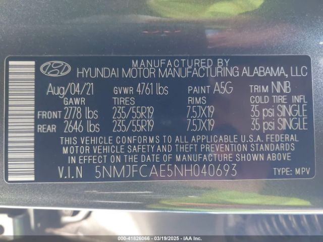 2022 HYUNDAI TUCSON 5NMJFCAE5NH040693 Photo 8