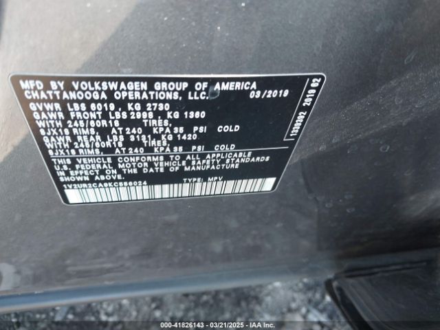 1V2UR2CA9KC556024 Volkswagen Atlas 3.6l V6 Se W/technology