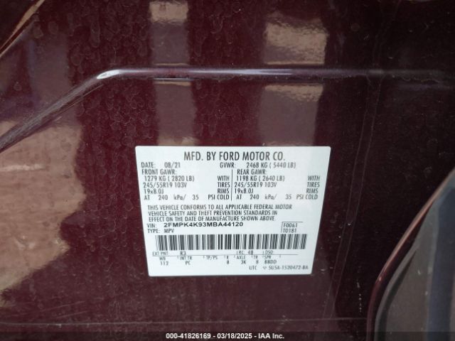 2FMPK4K93MBA44120 Ford Edge Titanium
