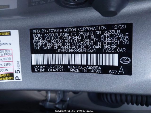 JTHE9JBHXM2041524 Lexus Ux 250h F Sport