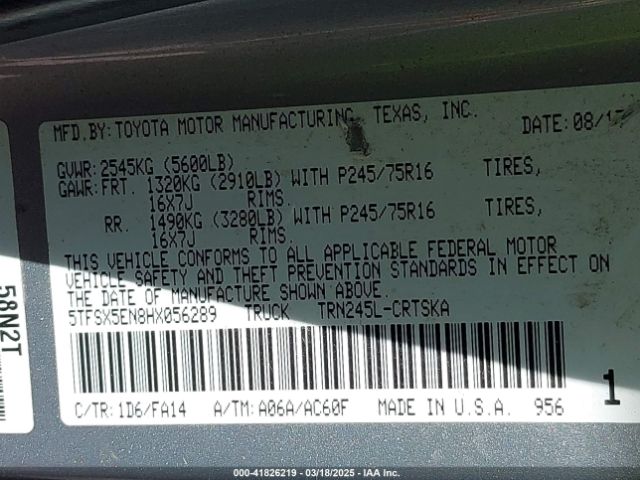 5TFSX5EN8HX056289 Toyota Tacoma Sr