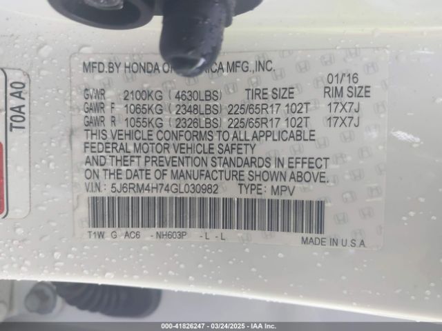 5J6RM4H74GL030982 Honda Cr-v Ex-l
