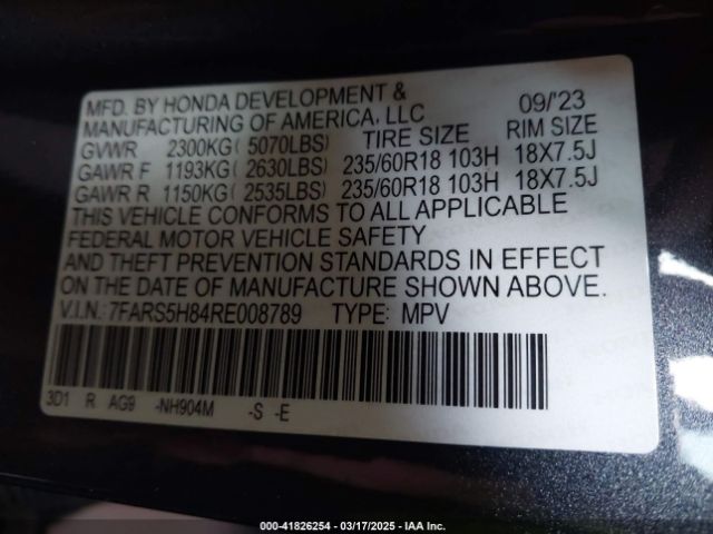 7FARS5H84RE008789 Honda Cr-v Hybrid Sport-l