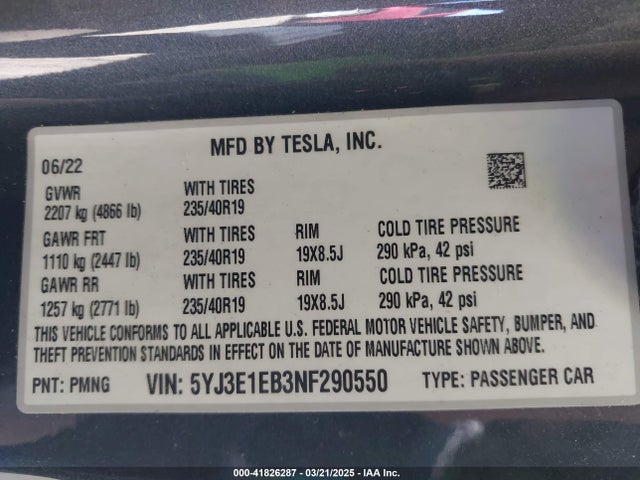 2022 TESLA MODEL 3 5YJ3E1EB3NF290550 Photo 8