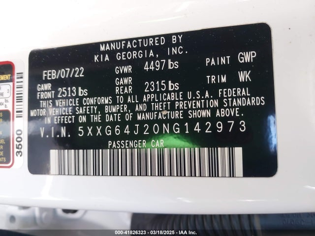5XXG64J20NG142973 KIA t-gdi gamma ii