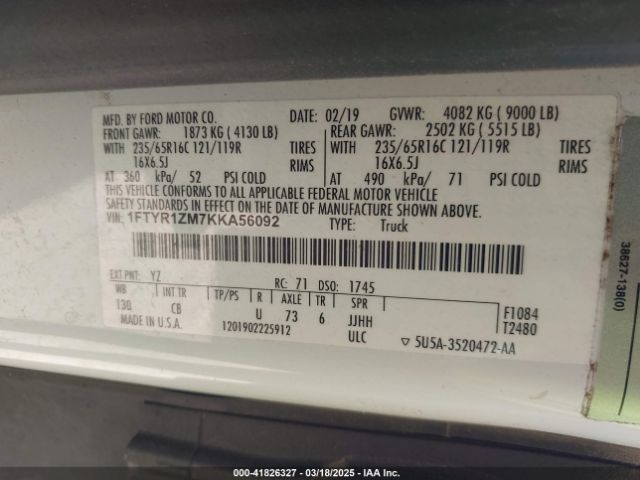 1FTYR1ZM7KKA56092 Ford Transit-250