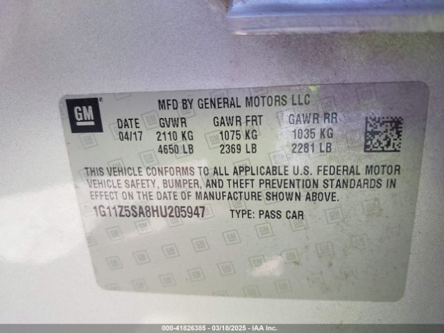 1G11Z5SA8HU205947 Chevrolet IMPALA LS