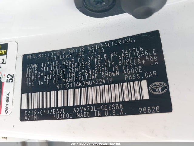 4T1G11AK3MU422419 Toyota CAMRY SE