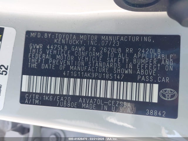 4T1G11AK9PU185147 Toyota CAMRY SE