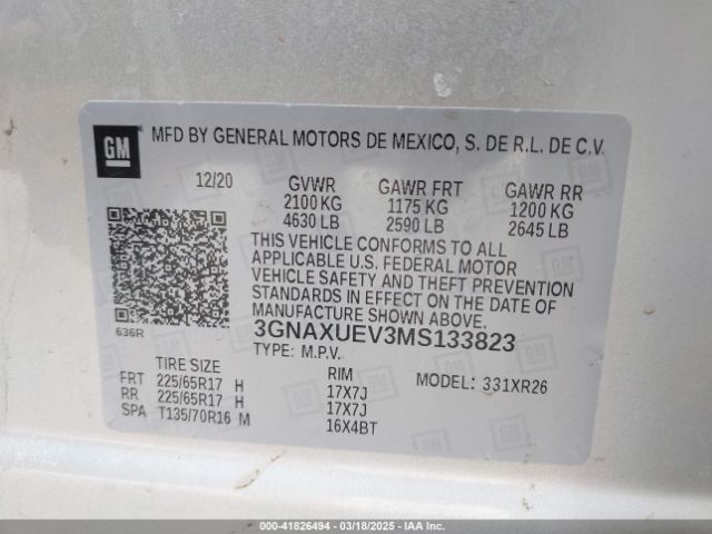 3GNAXUEV3MS133823 Chevrolet Equinox Awd Lt