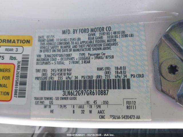 3LN6L2G97GR610887 Lincoln MKZ
