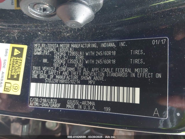 5TDJZRFH8HS510214 Toyota Highlander Xle