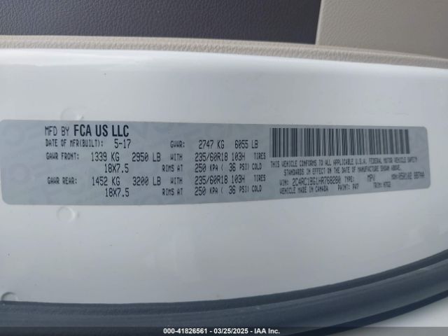 2C4RC1BG1HR768280 Chrysler Pacifica Touring Plus