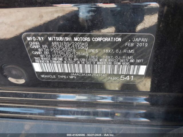 2019 MITSUBISHI OUTLANDER JA4AZ3A3XKZ041541 Photo 8