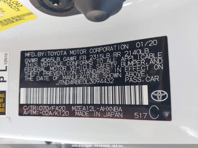 JTND4RBE0L3094432 Toyota COROLLA SE